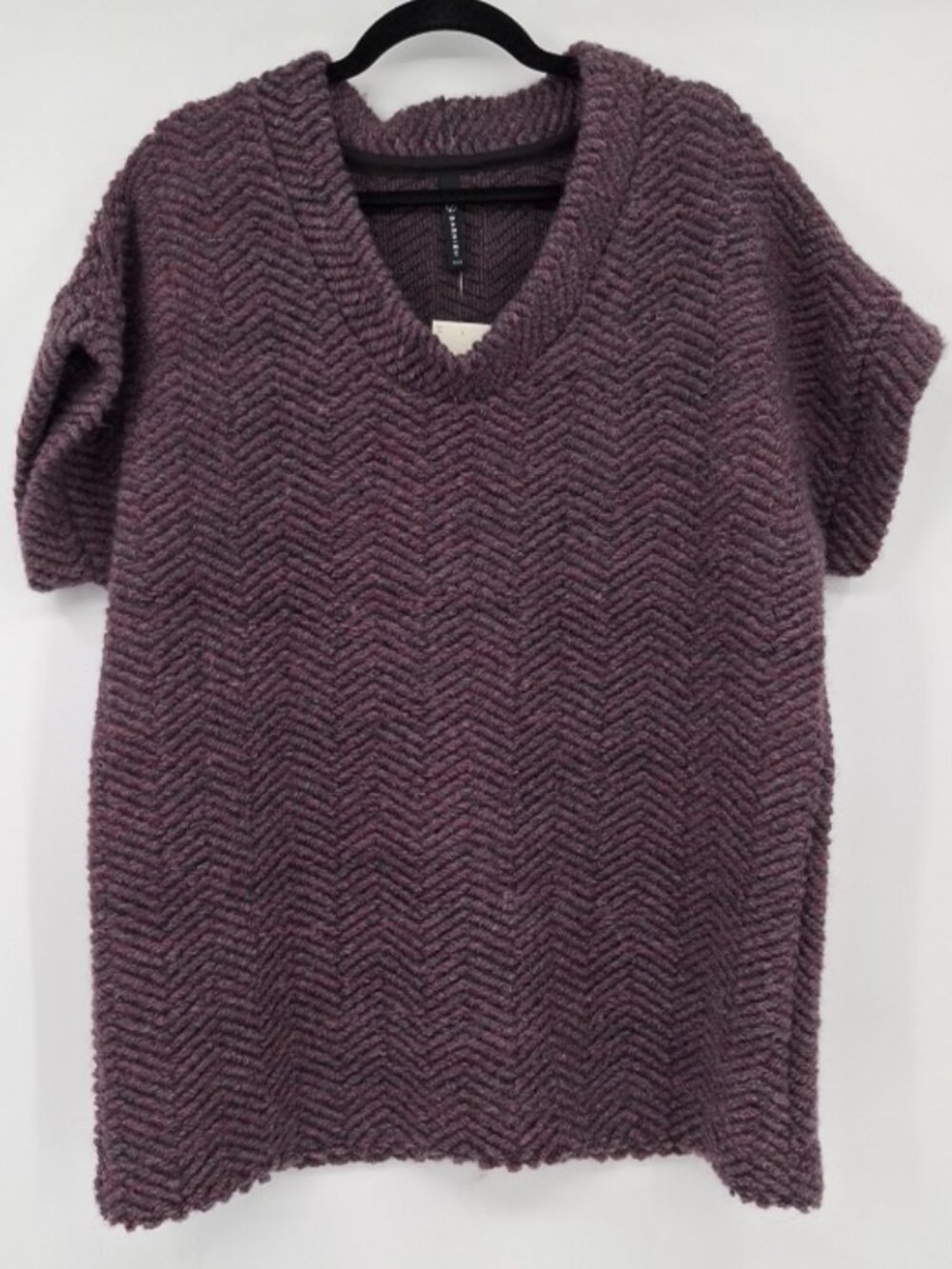 Garnish PDX Wool Blend V-Neck Pullover Purple Marled Herringbone Knit Sweater